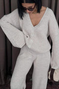 Solid Color Knit Sweater Pants Knit Set