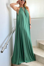Greek Goddess Distinctive Golden Halter Neck A-line Maxi Dress