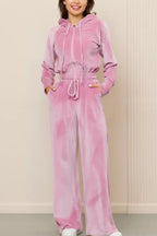 Fashion Zipper Open Velvet Casual Two -piece Suit