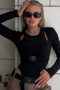 Layered Streetwear Slim Solid Long Sleeve Bodysuit