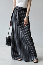 High Waist Striped Tie Waist A Line Maxi Skirt