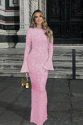 Fitted Jacquard Tie Back Maxi Dress