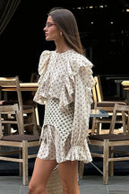 Ruffled Flare Sleeve Printed Mini Dress