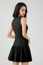 Solid Color Bow Sleeveless Mini Dress