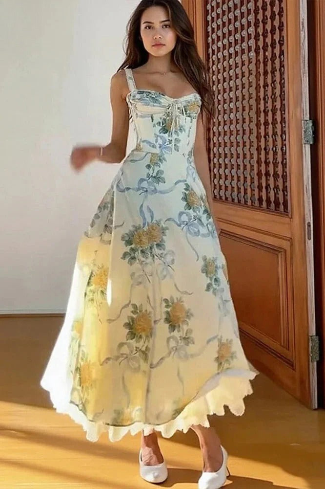 Elegant Printed ALine Floral Dress