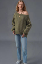 Textured One Shoulder Knit Sweater