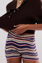 Rainbow Color Block Knit Slim Shorts