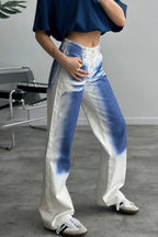 High Waist Printed Dyed Straight Jean