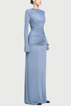 Stylish Long-sleeved Slim-fit Pleated Elegant Maxi Dress
