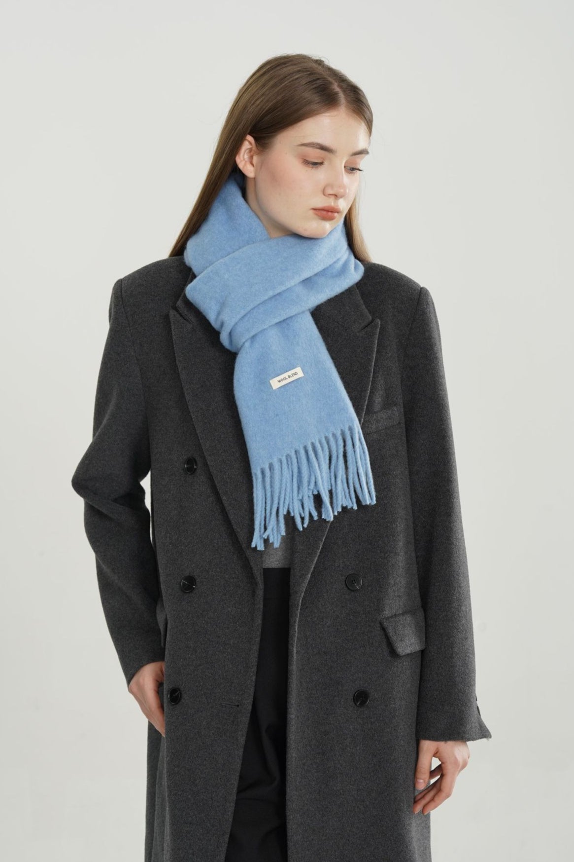 Wool Blend Minimalist Solid Woven Fringed Scarf