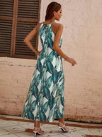 Jocelyn Boutique Halterneck Beach Dress with Leaf Pattern Premium Wardrobe Essential