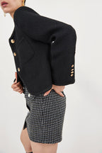 Black Frenchy Button Front Detail Tweed Jacket