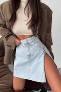High Waist Asymmetric Denim Mini Skirt