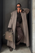 Wool Wide Lapel Cinched Waist Long Overcoat
