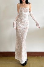 Fish Tail Square Neck Lace Dress