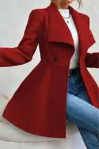 Solid Lapel Double-Breasted Thickened Wool Blend  Overcoat