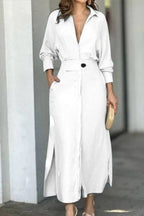 Waist long sleeve irregular shirt dress