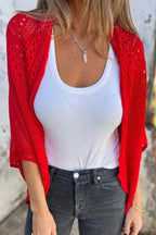 Fashion Hollow Knitted Half Sleeve Loose Cardigan
