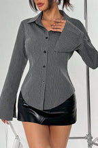 Striped Buttoned Long-Sleeve Blouse