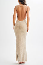Purple Chic Midnight Fantasy Stretch Sequin Mesh Strap Open Back Maxi Dress Designer Edit
