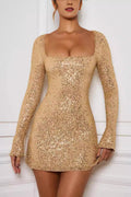 Elegant Square Neck Party Sequin Dress