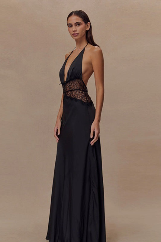 Sexy V Neck Backless Lace Dress