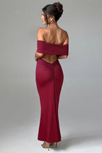 Solid Off Shoulder Ruched Formal Dress