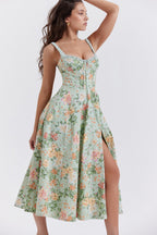 Patchwork Print Wrap Flowy Floral Dress
