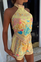 Chic Ethnic Print Halter Loose Two Piece Set