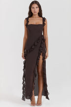 Sexy Ruffled Panel Split Hem Boho Dress