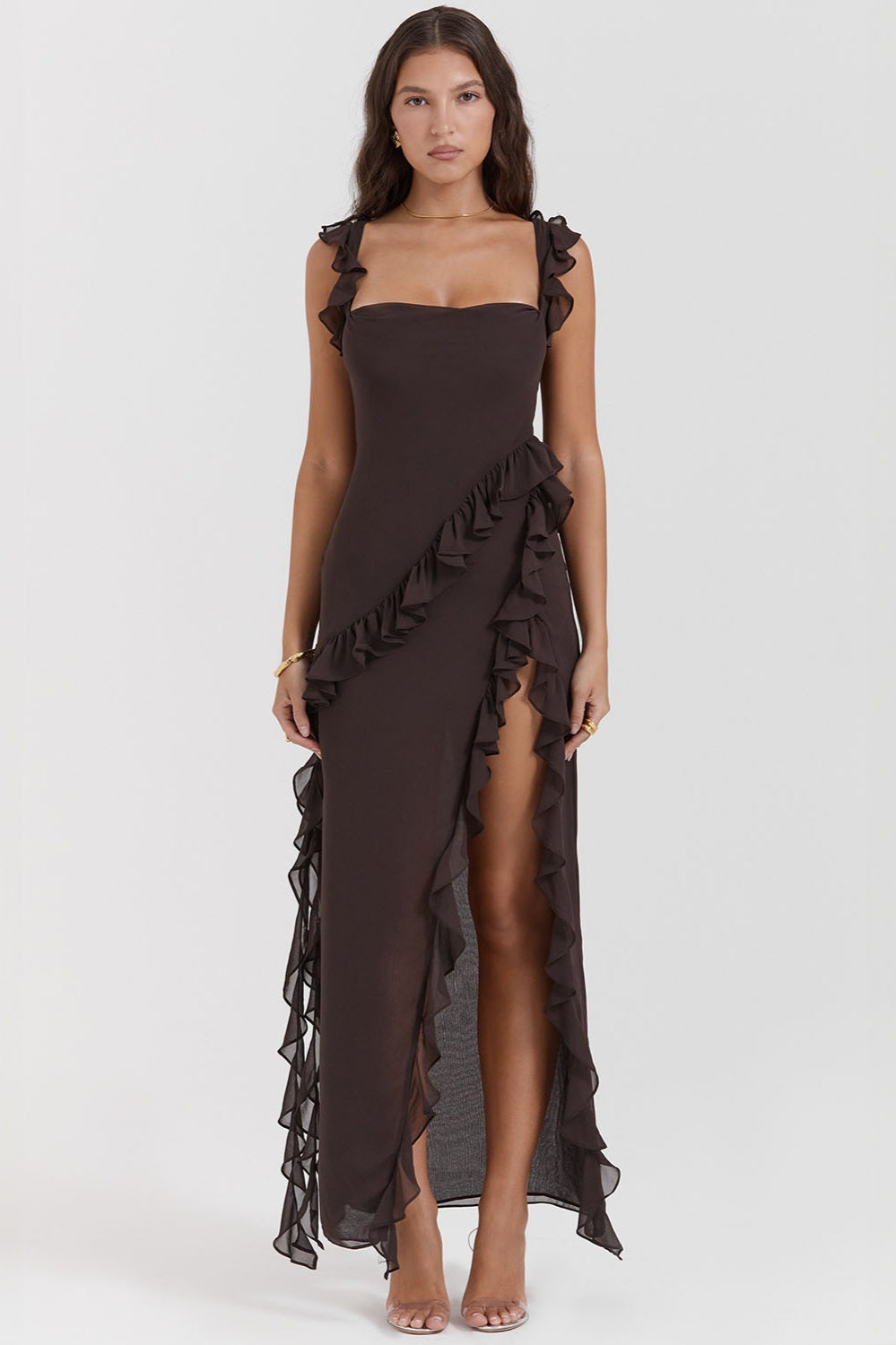Sexy Ruffled Panel Split Hem Boho Dress