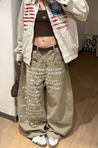 Vintage Letter Printed Curved Leg Slouchy Jeans