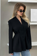 V Neck Waist Cinched Blazer