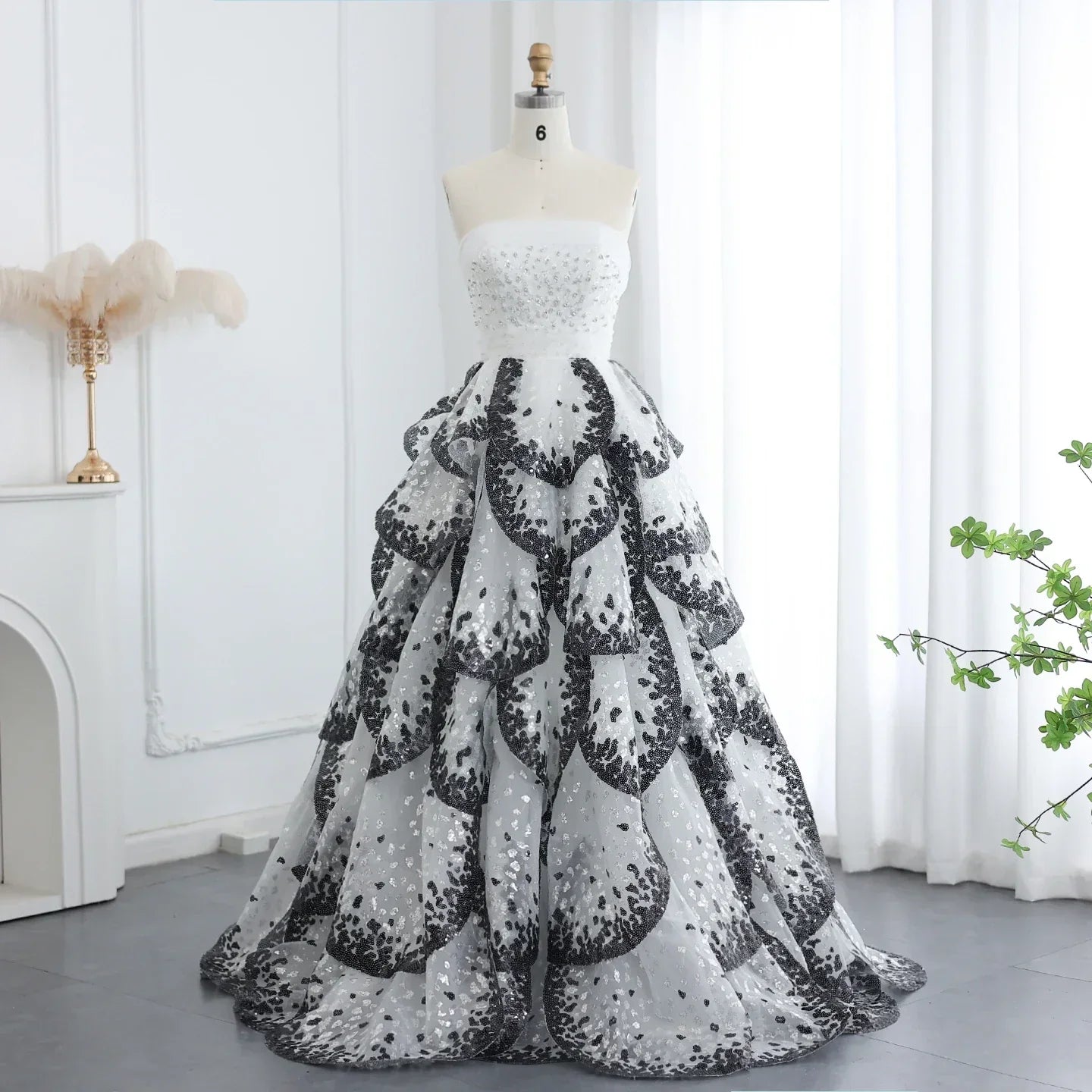 Ruffles Ball Gown Tulle Evening Dress Customized