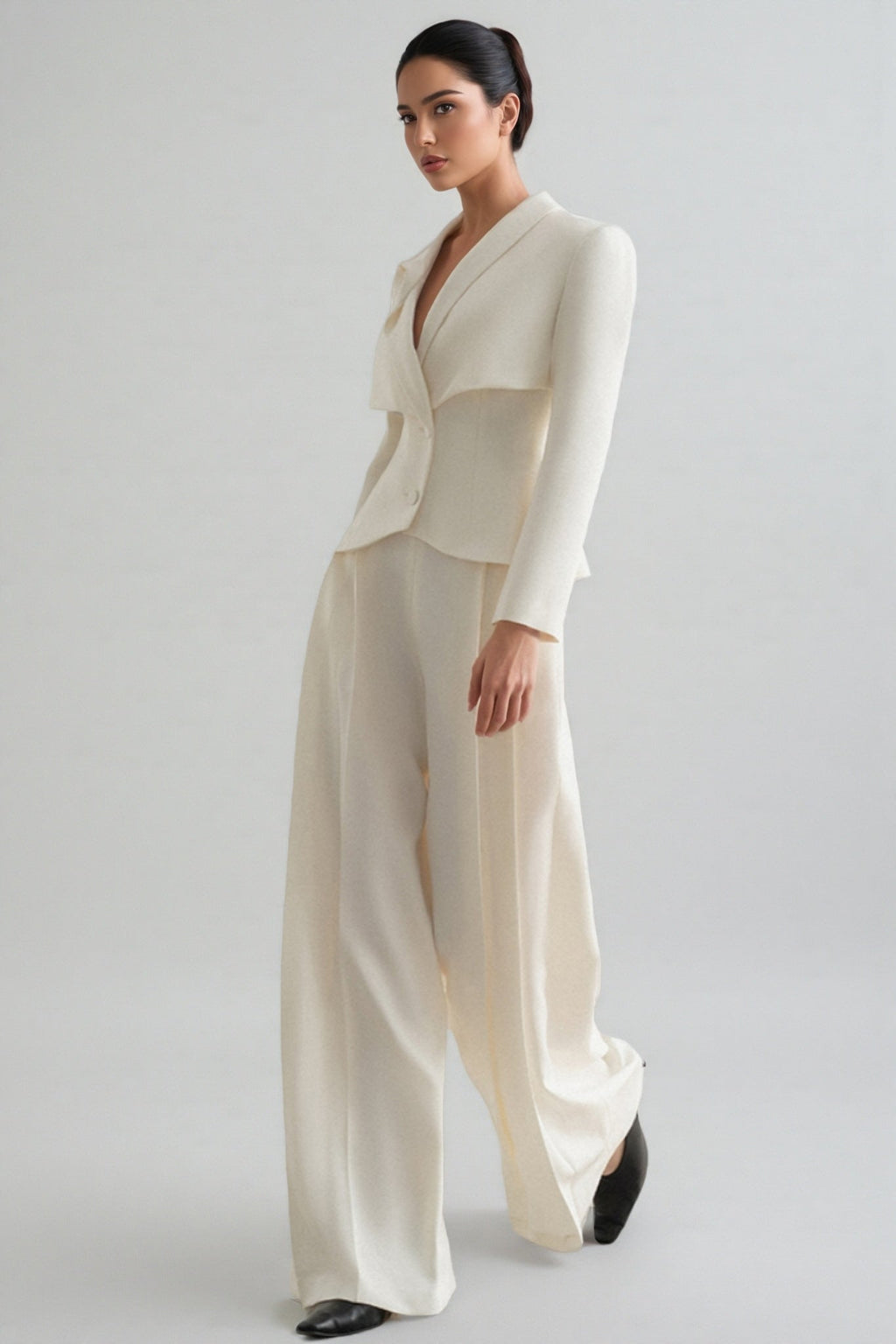 Fiorlk Beige 3D Flower Suit Two-Piece Set