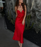 Spaghetti Strap Red Solid Dress