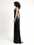 High Neck Satin Bareback Sleeveless Long Dress