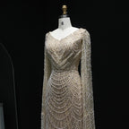 White Feather Mermaid Evening Dresses Cape Sleeves