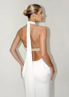 High Neck Satin Bareback Sleeveless Long Dress