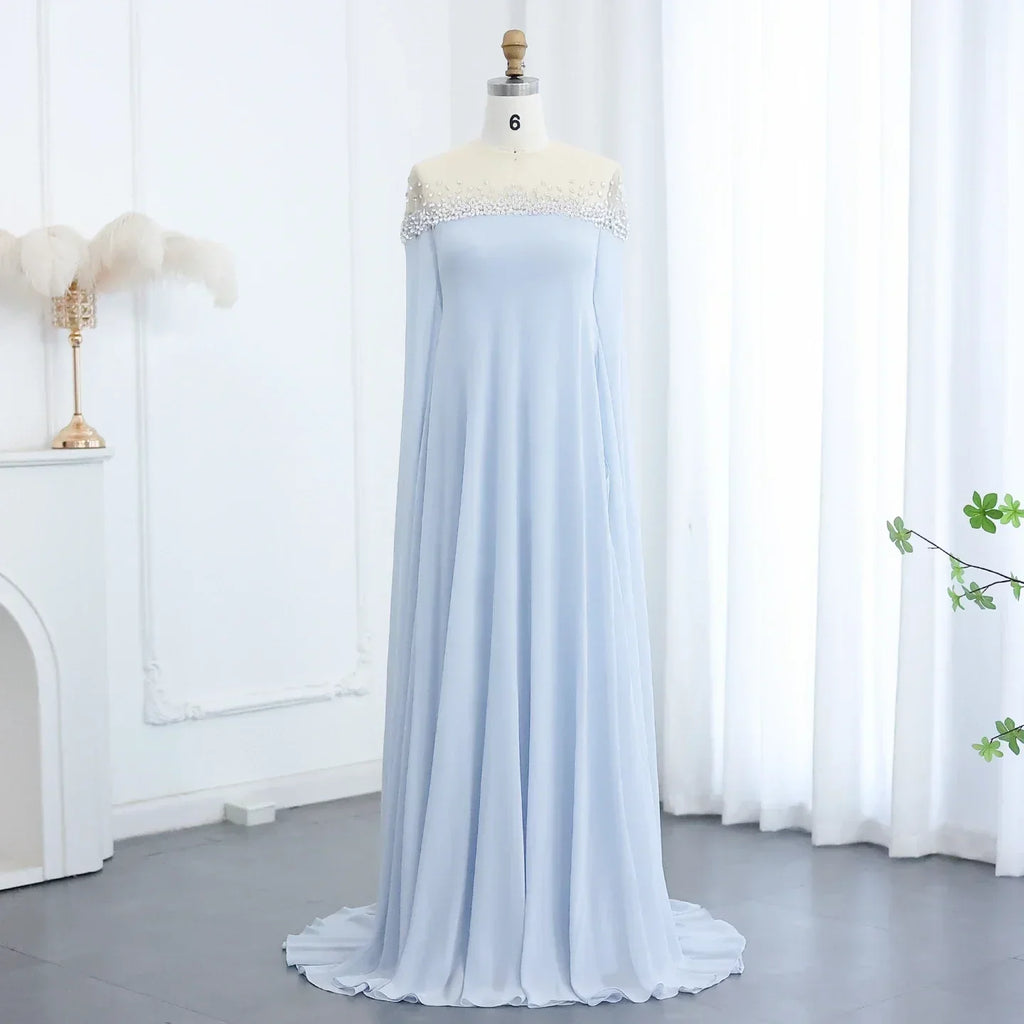 Crystal Baby Blue Evening Dress with Cape Kaftan Gowns Customized