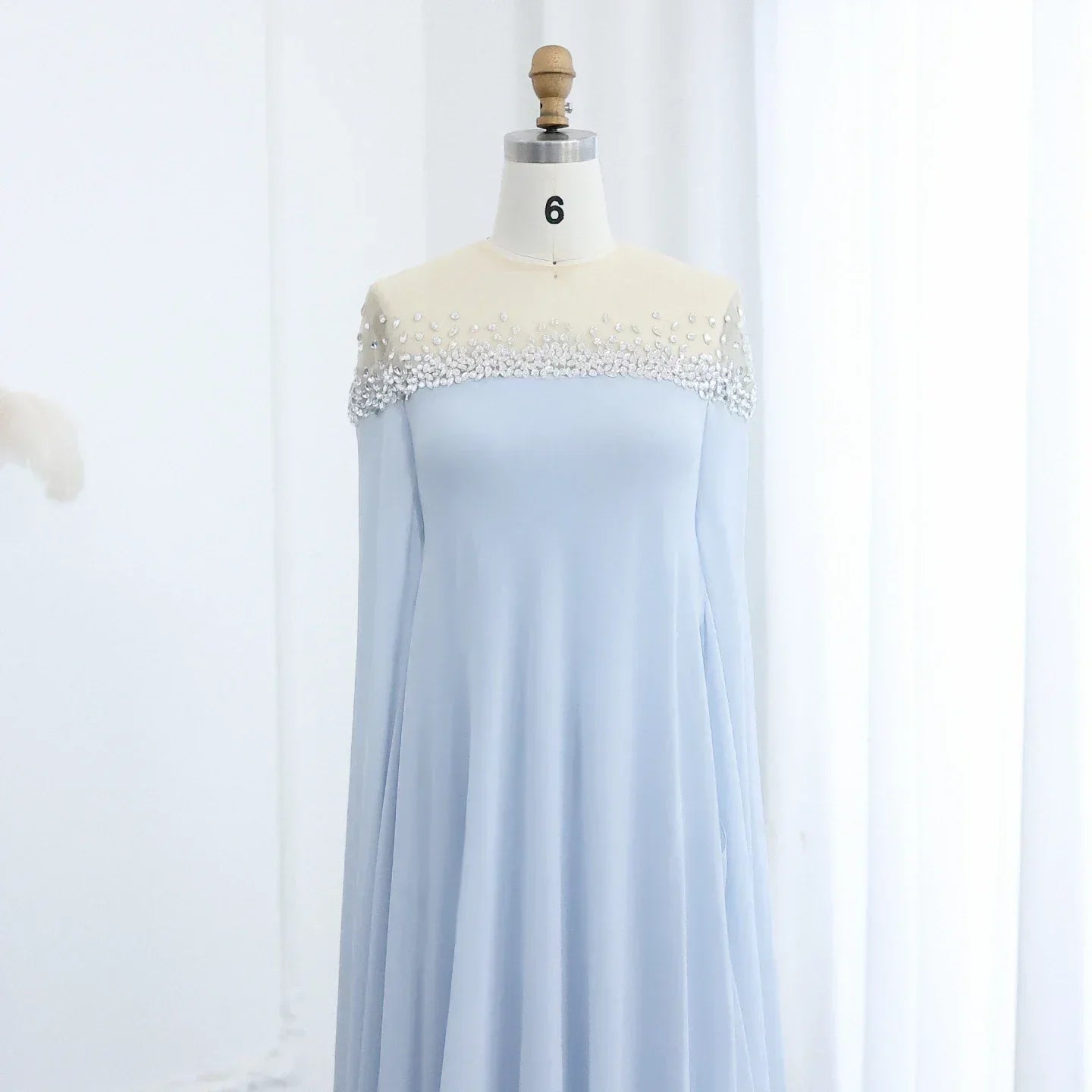 Crystal Baby Blue Evening Dress with Cape Kaftan Gowns Customized