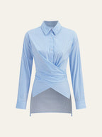 Modern Asymmetric Pinstripe Wrap Shirt