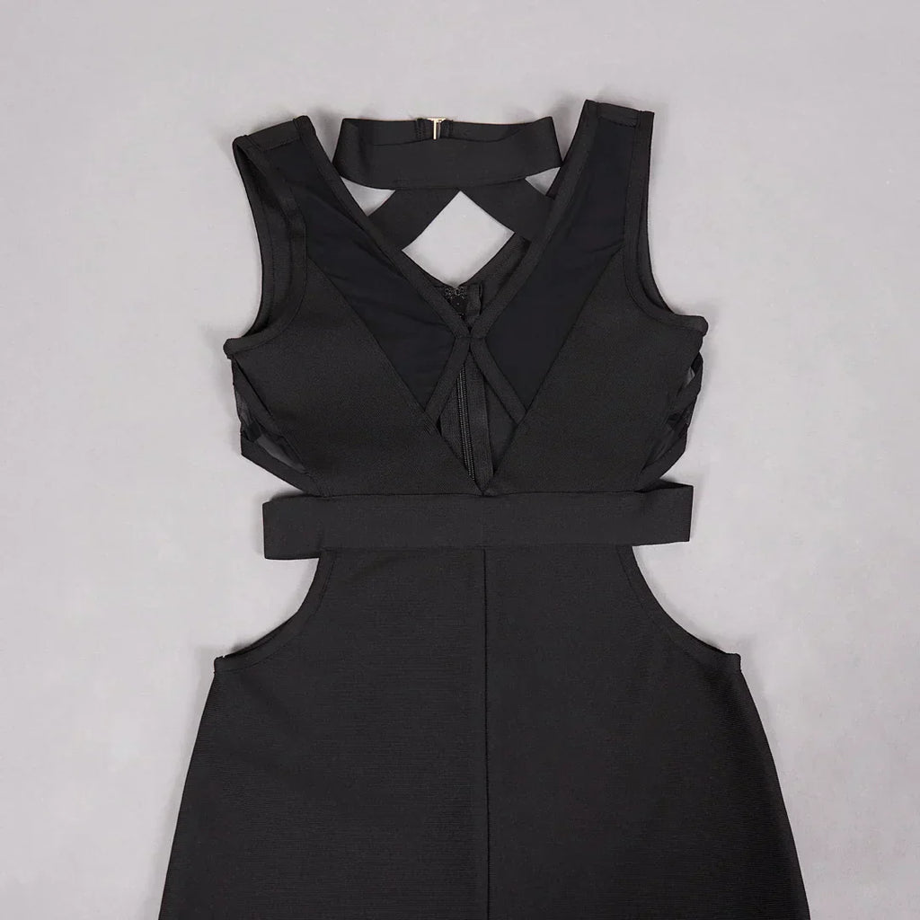 Black Mesh Patchwork Hollow Long Dress