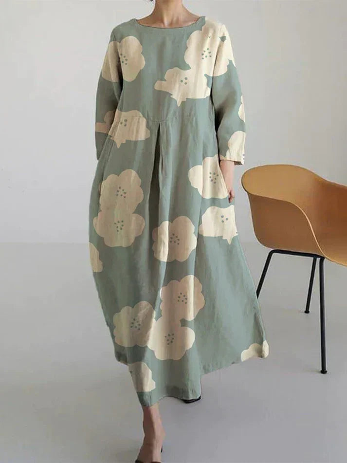 Fortunata Chic Loose Round Neck Dress Elevated Occasion Wear