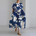 Emerenciana Loose Dress with a Round Neckline for Women Casual Daywear