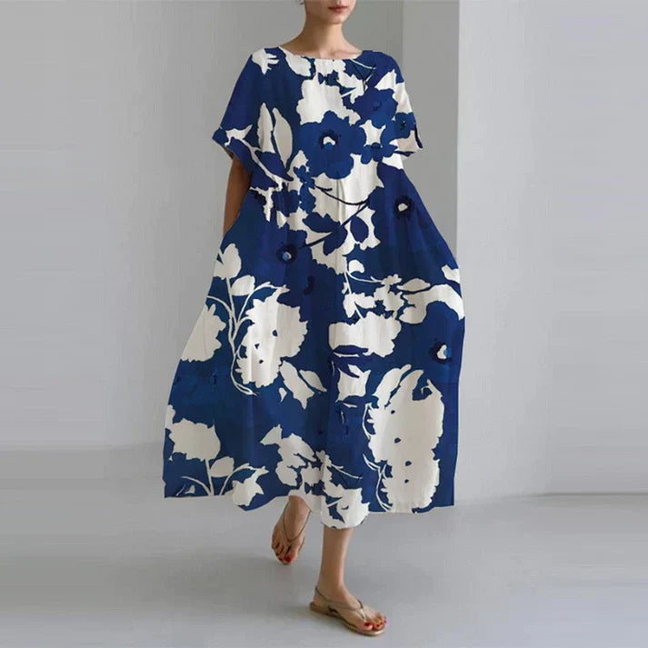 Fortunata Chic Loose Round Neck Dress Elevated Occasion Wear