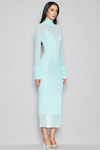 Abrife Blue Sheer Mesh Maxi Dress