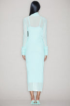 Abrife Blue Sheer Mesh Maxi Dress