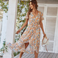 Zenaida Chic Bohemian Midi Dress with Floral Pattern Statement Occasion Edit