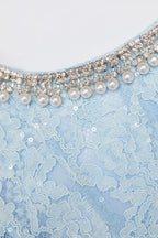 Chantal Blue Lace Embellished Midi Dress